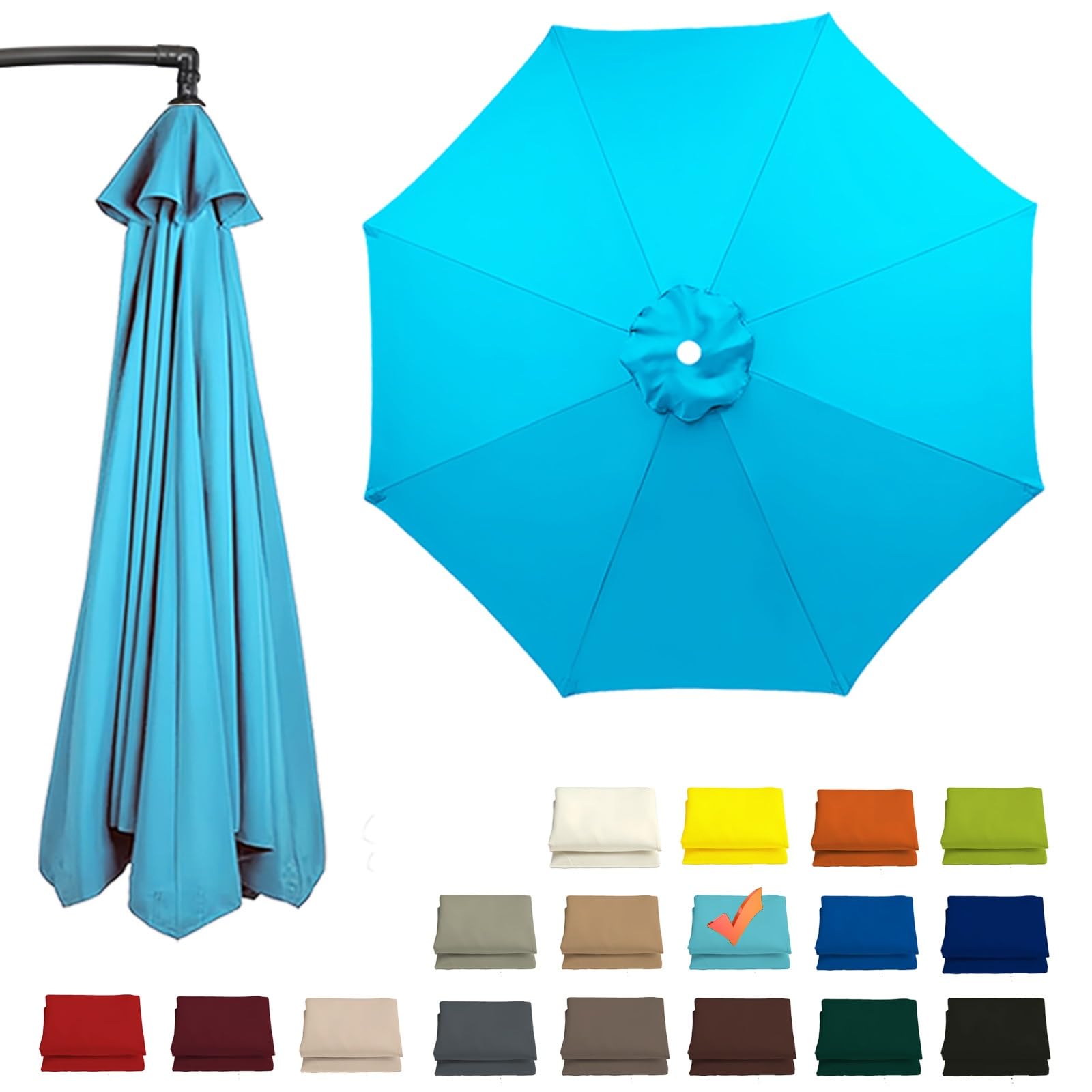 300CM Patio Umbrella Replacement Canopy for 8 Ribs 270CM 230CM Market Umbrella Top Outdoor Sun Umbrella Garden Canopy Cover Replacement Parasol Cloth for Backyard Beach(Sky Blue,230CM-7.5FT)
