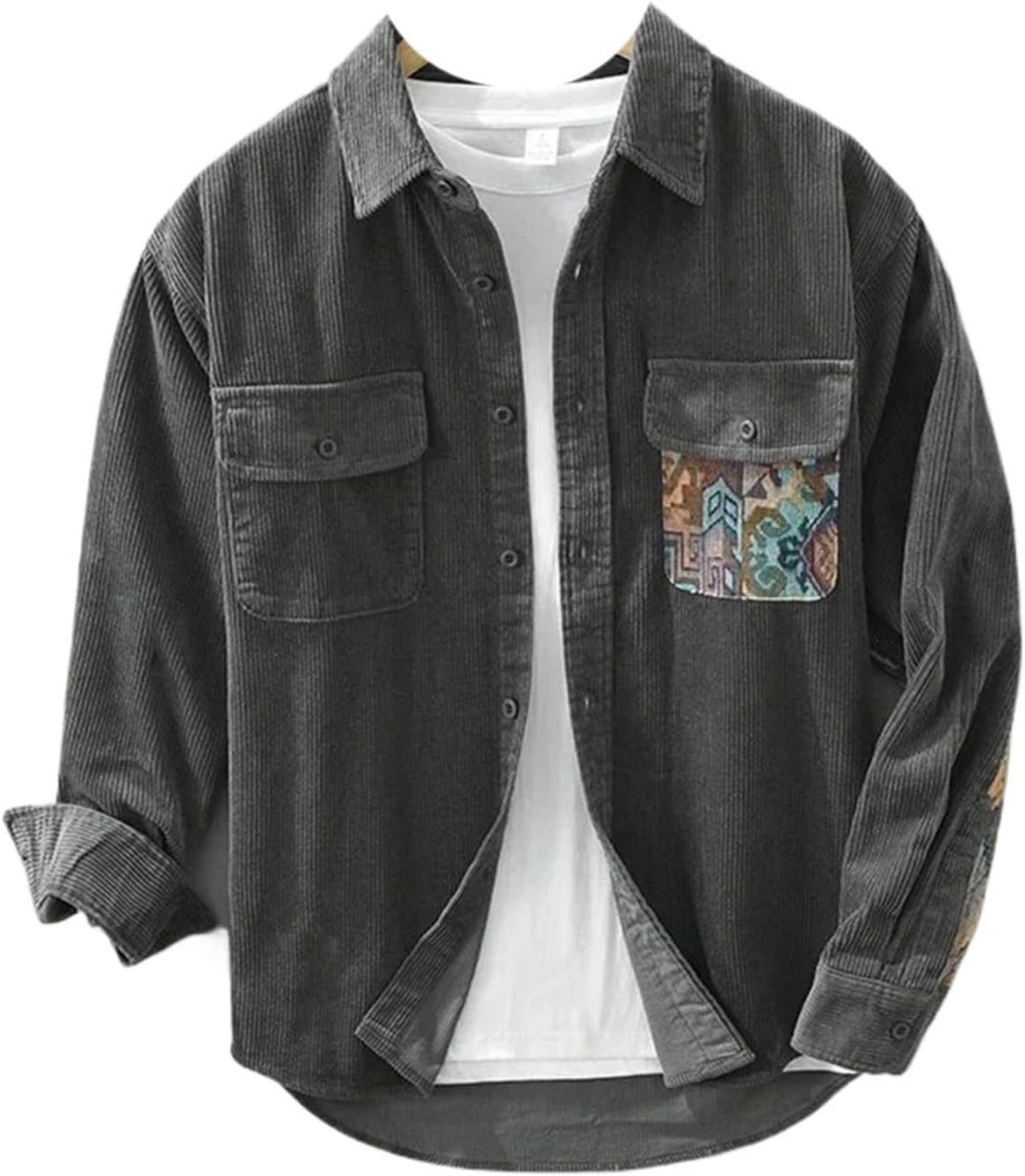 Men's Vintage Corduroy Shirt Autumn Winter Men Long Sleeve Casual Shirts Outwear Loose Tops for Men
