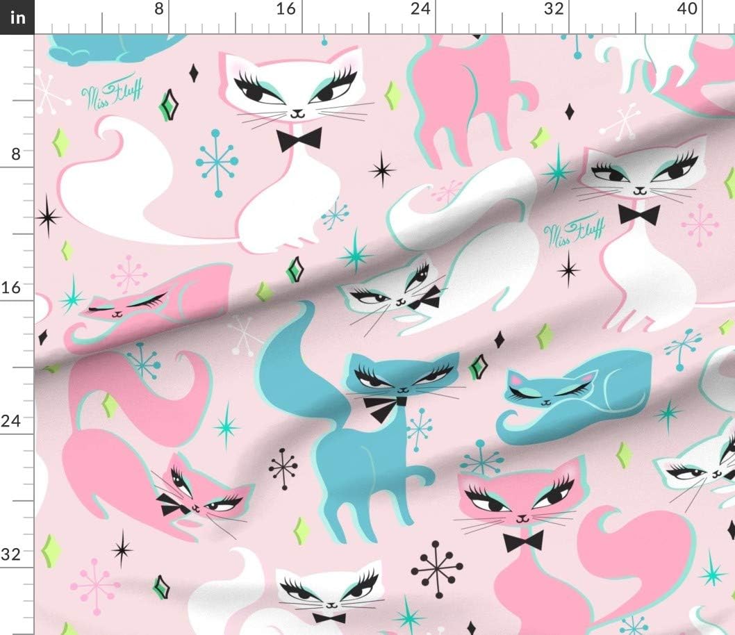 Spoonflower Fabric - Kittens Pink Large Scale Cats Cute Retro Vintage Art Printed on Petal Signature Cotton Fabric by The Yard - Sewing Quilting Apparel Crafts Decor