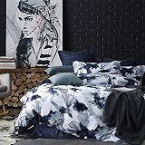 MILDLY 100% Egyptian Cotton King Duvet Cover Pillow Shams 3 Pieces Set Designed Blue Watercolor Patt
