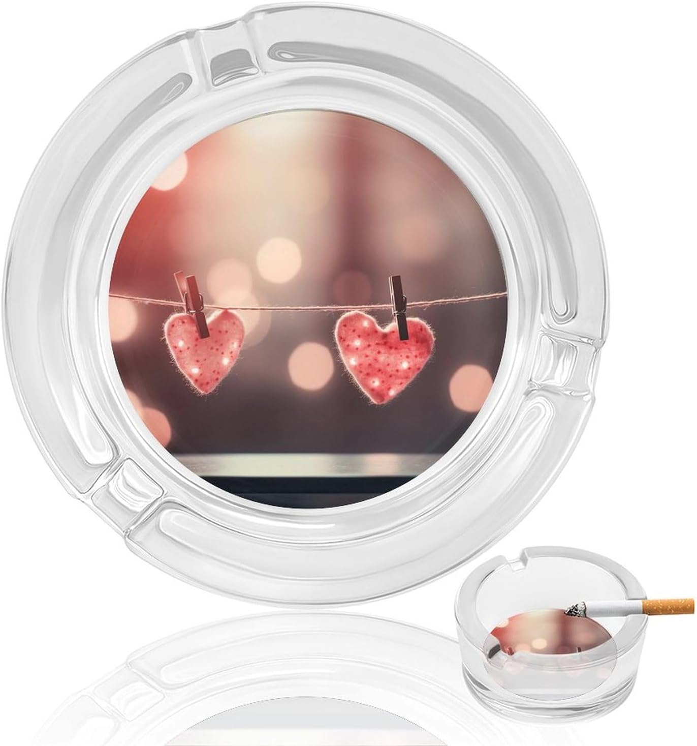 Round Ashtray,Hanging Heart Shapeprinted Portable Ashtray,Tabletop Ashtray for Home Office Indoor Outdoor Patio Use And Modern Decoration