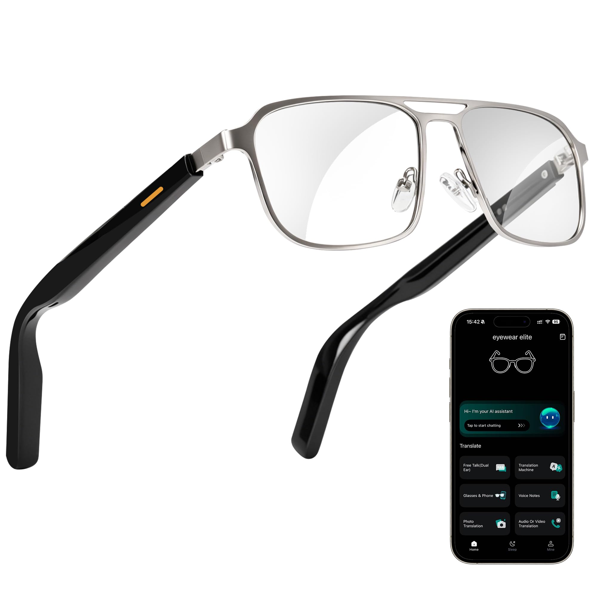 AI Smart Glasses with ChatGPT & Real-Time Translation, Bluetooth Audio Glasses with Photochromic Lens, Music & Hands-Free Calling, UV/Blue Light Protection, Metal Frame, Thin Temple-picture-10
