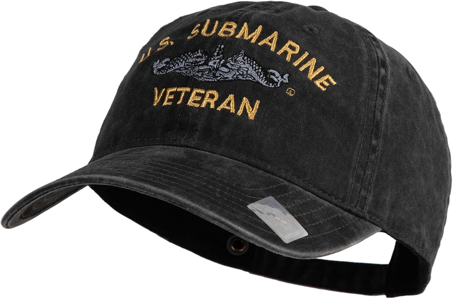 e4Hats.com US Submarine Veteran Military Embroidered Washed Solid Pigment Dyed Cotton Twill Brass Buckle Cap