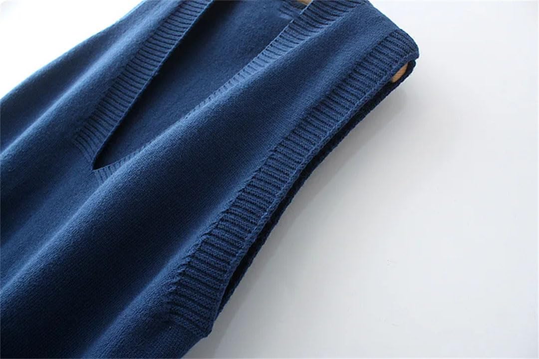 Vsadsau Femmes Grande Taille Pull Gilet Solide Col V Tricot Gilet Gilet Sans Manches Lâche Épais Gilet