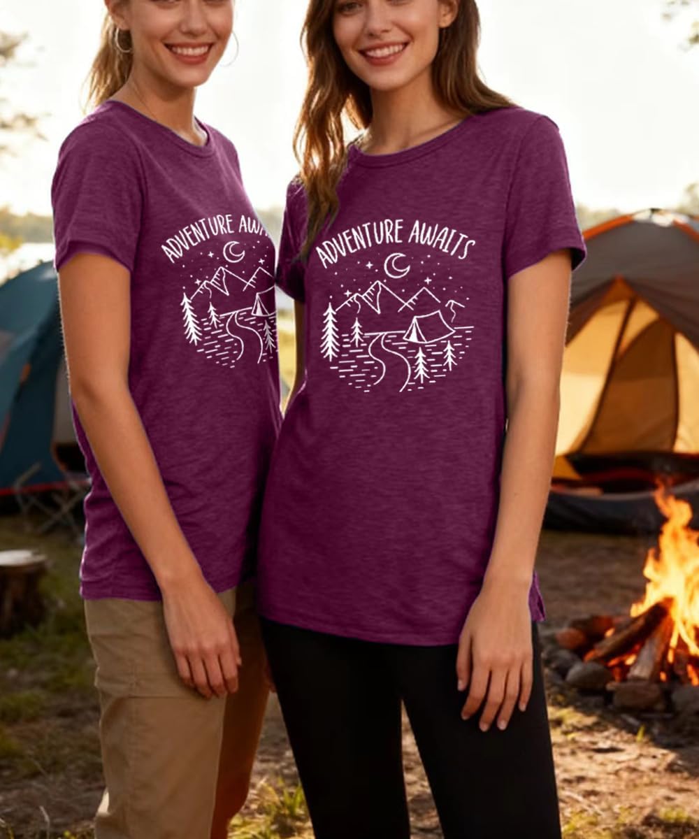 Adventure Awaits Shirts for Women Cute Sunrise Eagle Graphic Hiking T Shirts Outdoor Casual Short Sleeve Wildflower Tops - Image 6