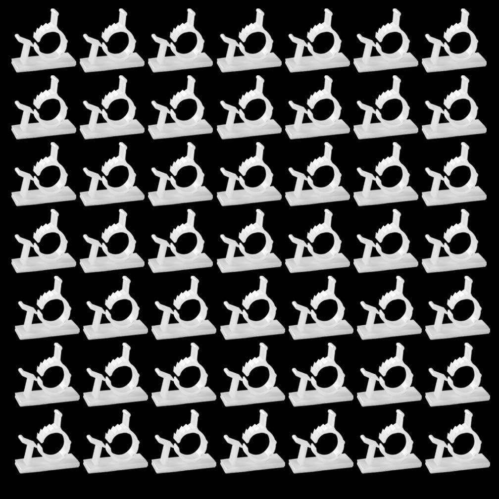 50 Pieces White Strong Self-Adhesive Cable Clips - Viaky Wire Holder System Organizer Cord Holder Hooks Clamps Management for Home, Office, Cubicle, Car, Nightstand, Desk Accessories