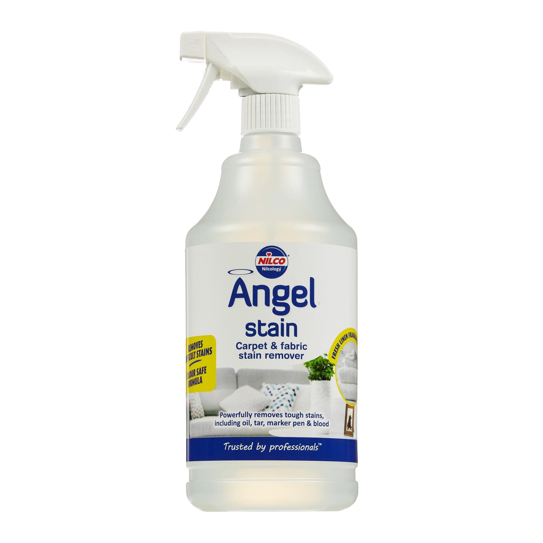 Nilco Angel Stain Carpet & Fabric Tough Stain Remover 1L Bleach Free Colour Safe Removes Oil, Tar, Marker Pen, Blood, Dirt, Biro, Curry Sauce, Beetroot, Chocolate and More |NIL066
