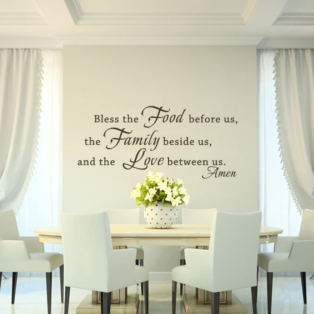 Home Vinyl Bless The Food Before Us... Religous Quote Wall Decal for Living Room,Dining Room(Dark Brown, 27" h x58 w)