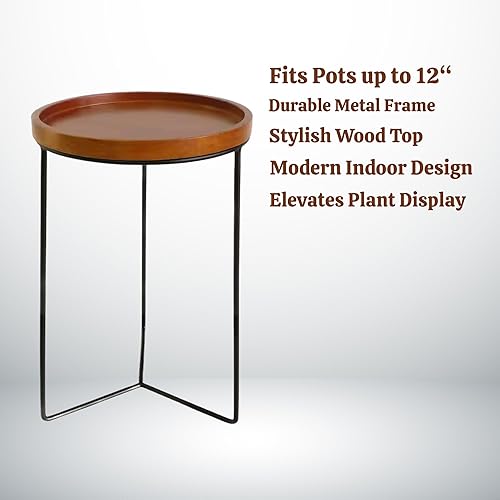 Miniatura 3 de Soportes Metálicos para Plantas de Interior con Superficies de Madera, Sostiene Macetas de hasta 12" de Diámetro, Capacidad de 120 lb Cada Uno -