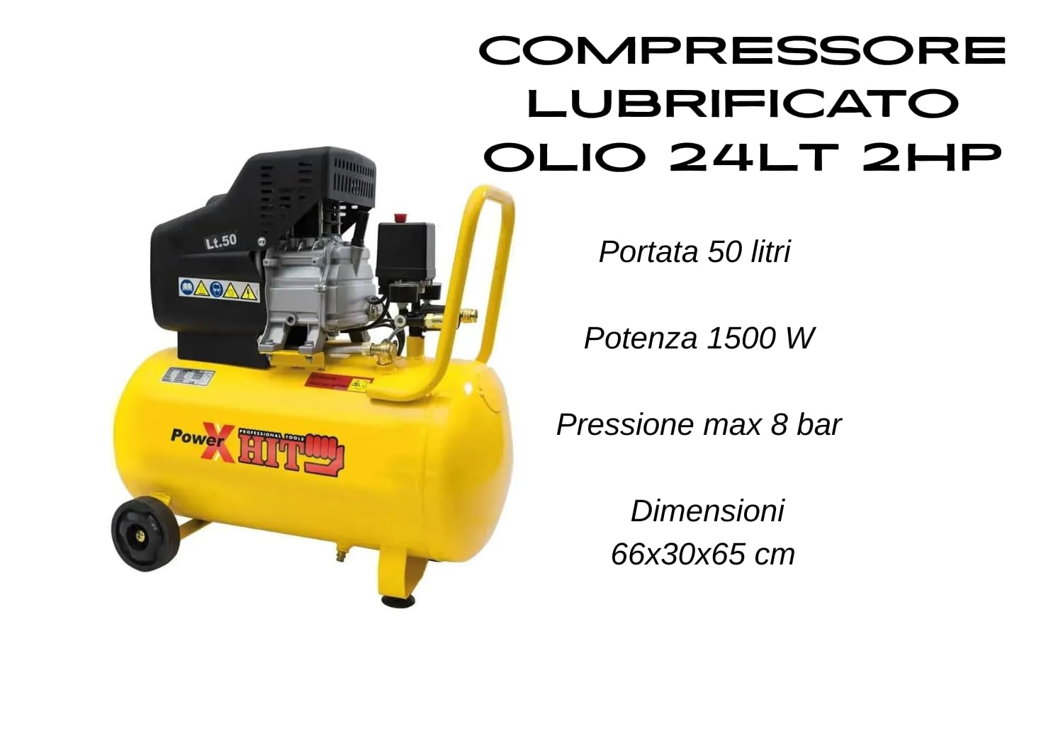 Compressore Lubrificato ad Olio 2 HP | Serbatoio 24/50 Litri | Pressione 8 Bar | Potente e Affidabile per Uso Hobbistico e Professionale (50 Litri)