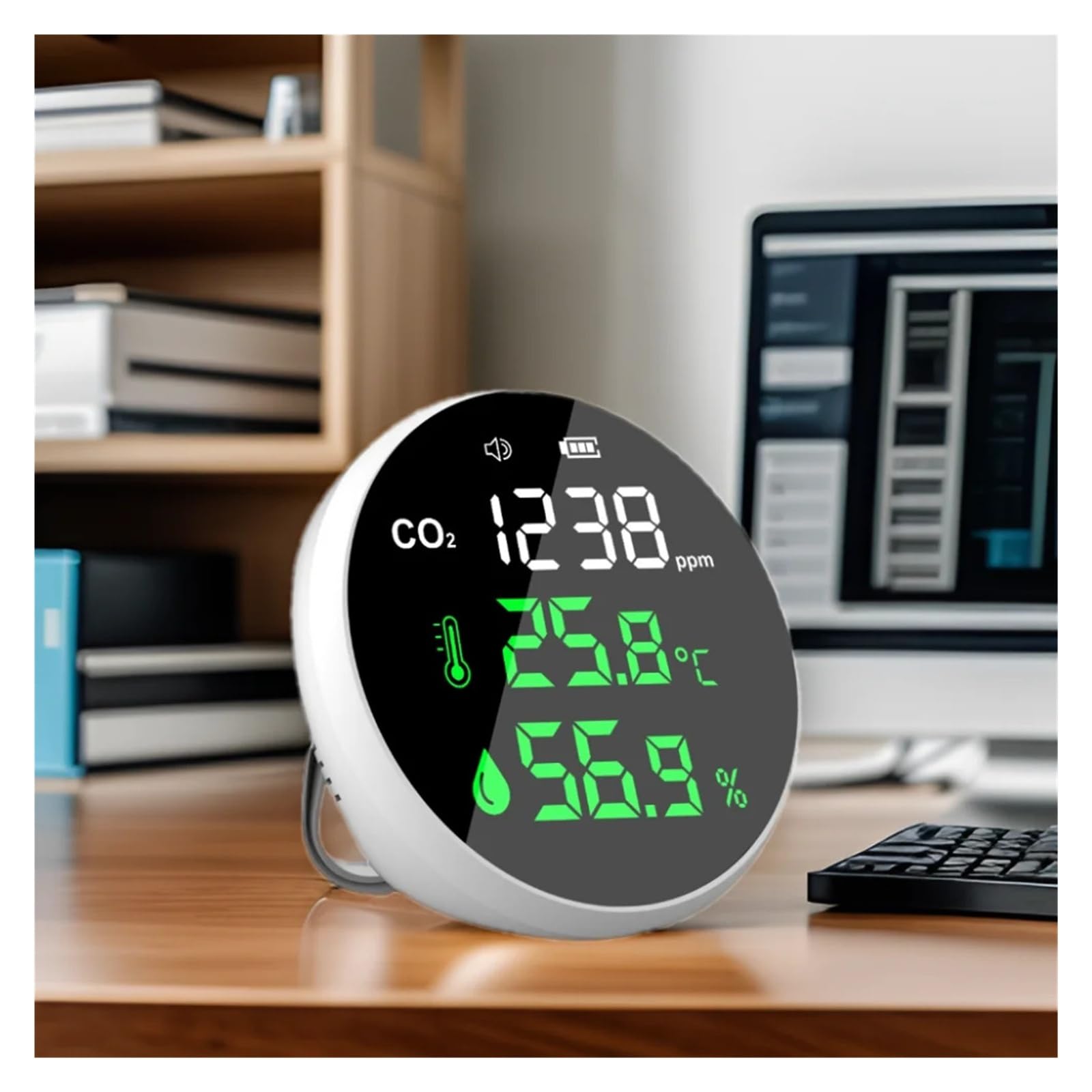 Mini Detector de CO2 de Escritorio con Pantalla LED, termómetro e higrómetro for la Calidad del Aire en casa y autocaravanas. Fechas en Tiempo Real