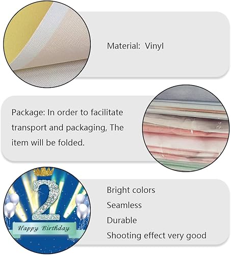 Miniatura 6 de Telón de fondo de fiesta de feliz segundo cumpleaños de 7 x 5 pies, color rosa, fondo de fotografía de cumpleaños de 2 años, pancarta de fondo para