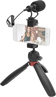 COMICA CVM-VM10-K2 Pro Kit multifuncional de vídeo Vlog para smartphone com microfone cardióide Cabeça esférica Tripé Suporte para telefone 3,5 mm TRS para TRRS Cabo de espuma de pele Pára-brisa Bolsa de transporte