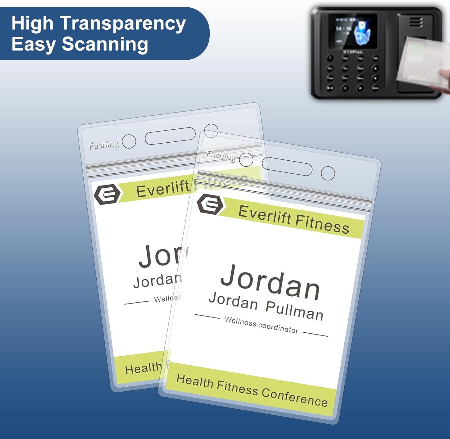 Fushing Pack of 100 Clear Plastic Vertical Badge Holders, Name Tag Holders, Card Holders (M)
