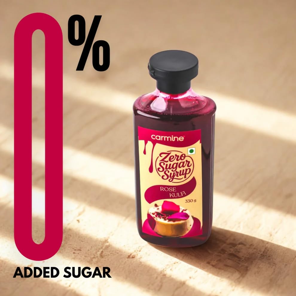 Image of Carmine Zero Sugar Rose Kulfi Syrup - 330g | New & Improved Recipe | Sweetened with Pure Monk Fruit | Natural, Plant-Based Indian Dessert Syrup | No Artificial Sweeteners or Additives