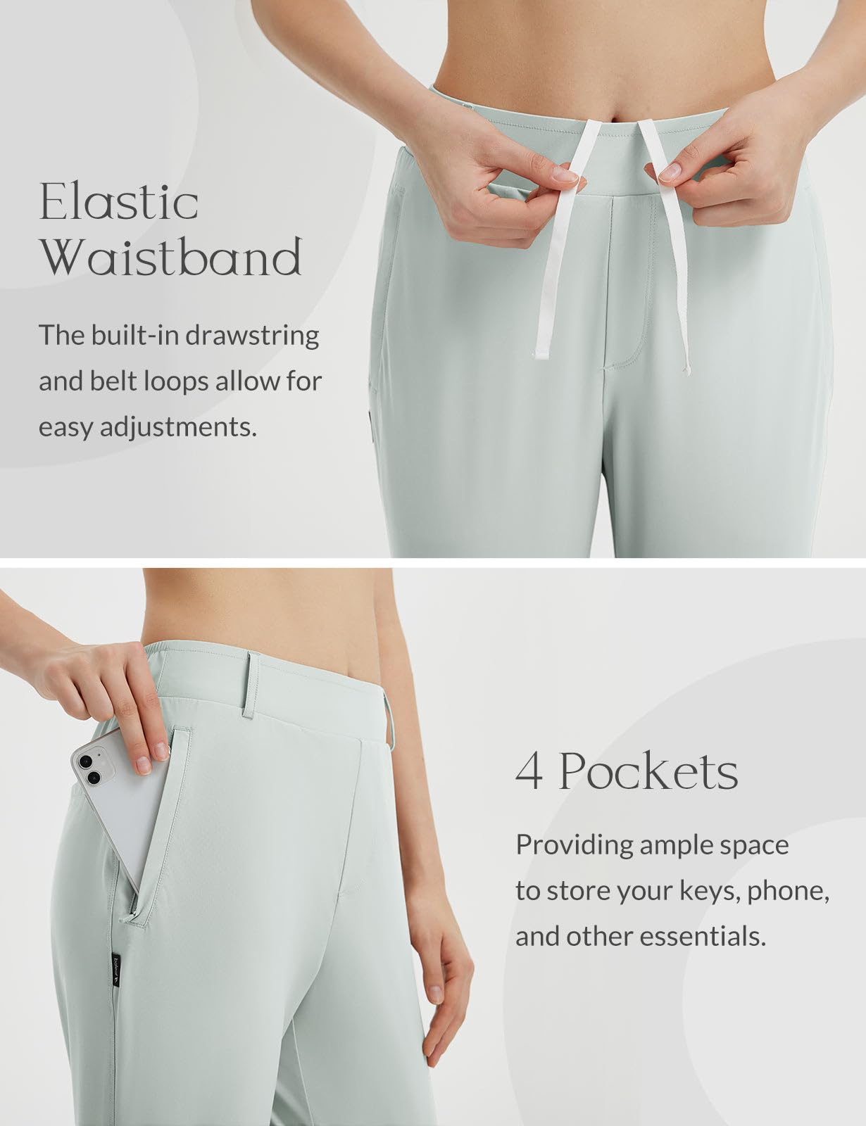 baleaf Damen-Golfhose mit Gürtelschlaufen, Reißverschlusstaschen, Stretch, Reisen, Arbeit, Business, elegant, lässig, LSF 50+