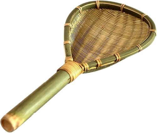 Cuchara coladora de bambú hecha a mano de 9.8 in  10 pulgadas, tamiz de malla de bambú natural con mango largo, colador de desnatador de alimentos,