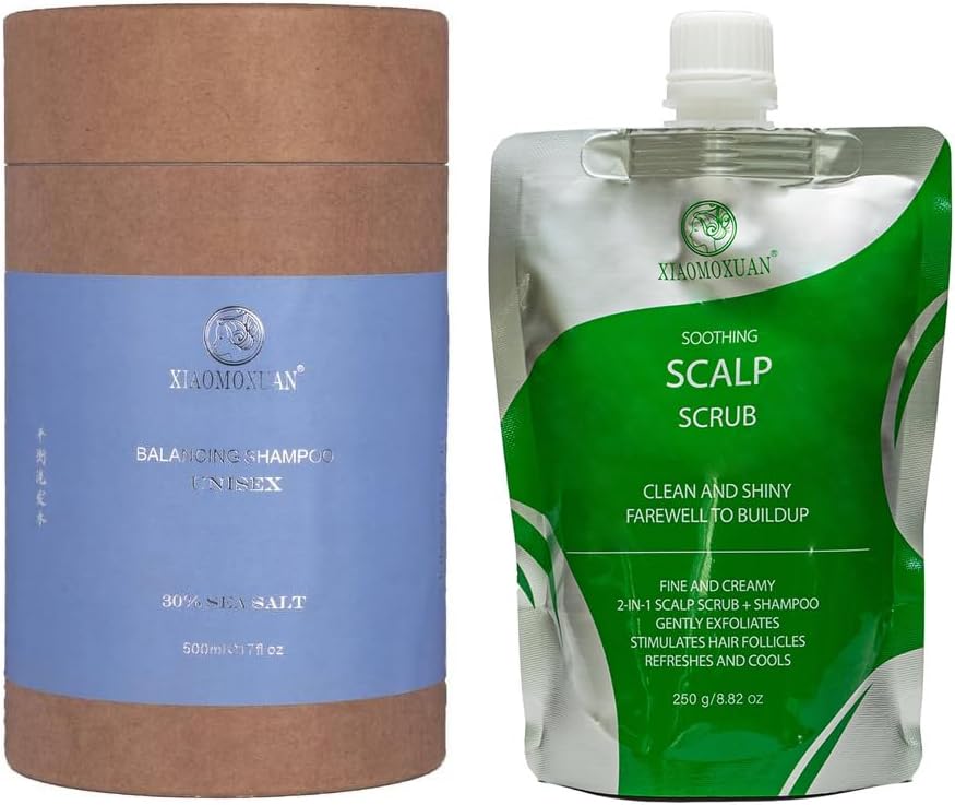 pH Balancing Shampoo for Oily Hair and Scalp Scrub Exfoliator for Build-Up Remover Treatment Bundle