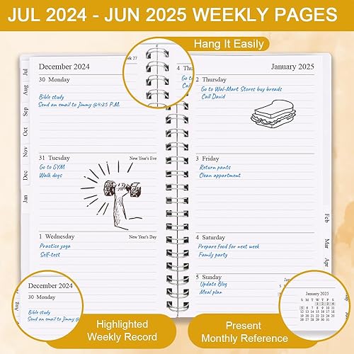 Miniatura 2 de Agendacalendario de bolsillo 2024, organizador semanal y mensual A6 + diario prealizar seguimiento de objetivos, organización de tu vida diaria,