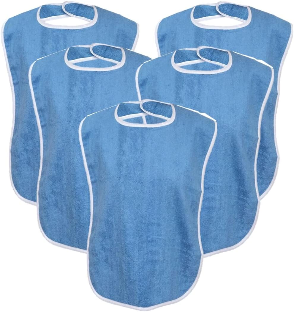Premium Adult Bibs - bibs for adults Men, Women; Eating Cloth for Elderly Seniors and Disabled, Adjustable, Terry bib Clothing Protectors, Machine Washable, Blue