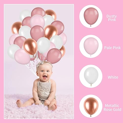 Miniatura 3 de GREMAG Globos rosa y blanco, kit de globos de 12 pulgadas, color rosa claro, blanco, oro rosa con cintas, 60 globos de látex para cumpleaños, boda,