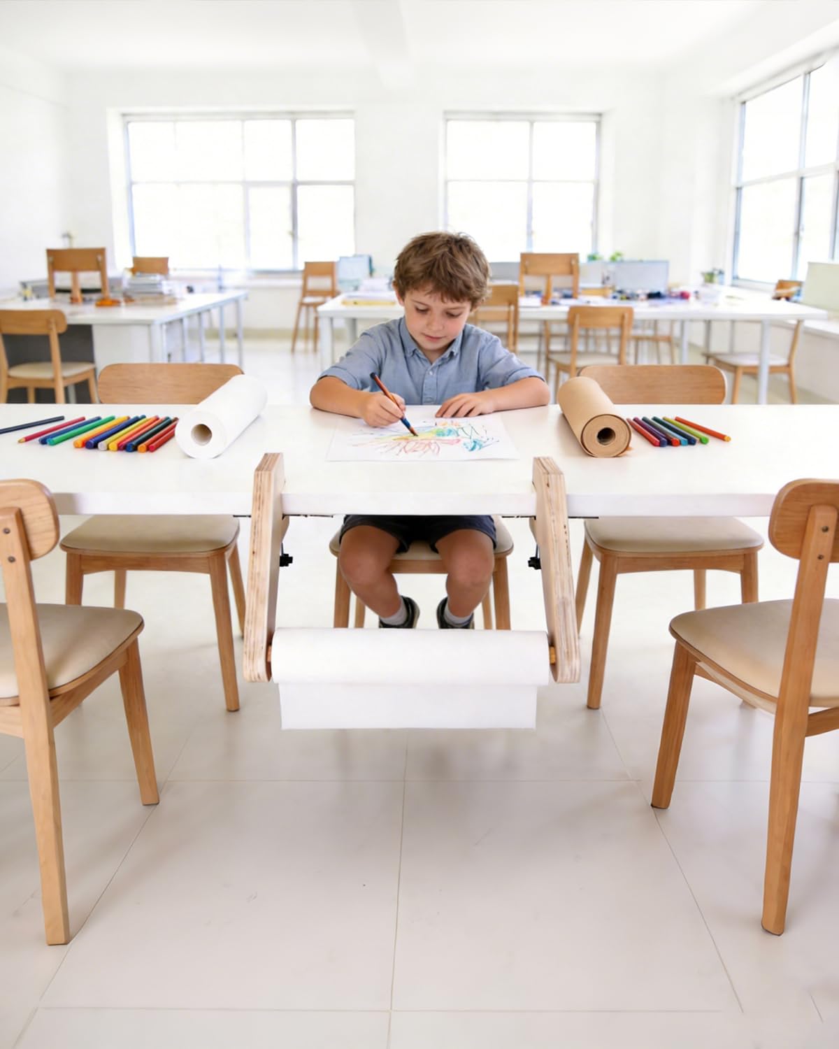 Dispensador de rollos de papel de mesa de 4 a 18 pulgadas: soporte de rollo de papel de madera para manualidades que se adapta a mesas de 0.47 a 1.97 pulgadas y dispensador de rollos de 6.3 pulgadas