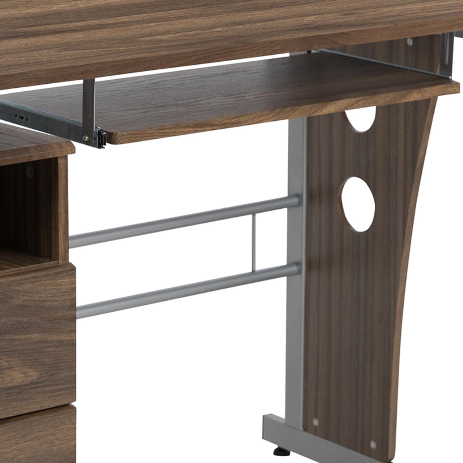 Rustic Walnut Executive Desk with Keyboard Tray and Storage