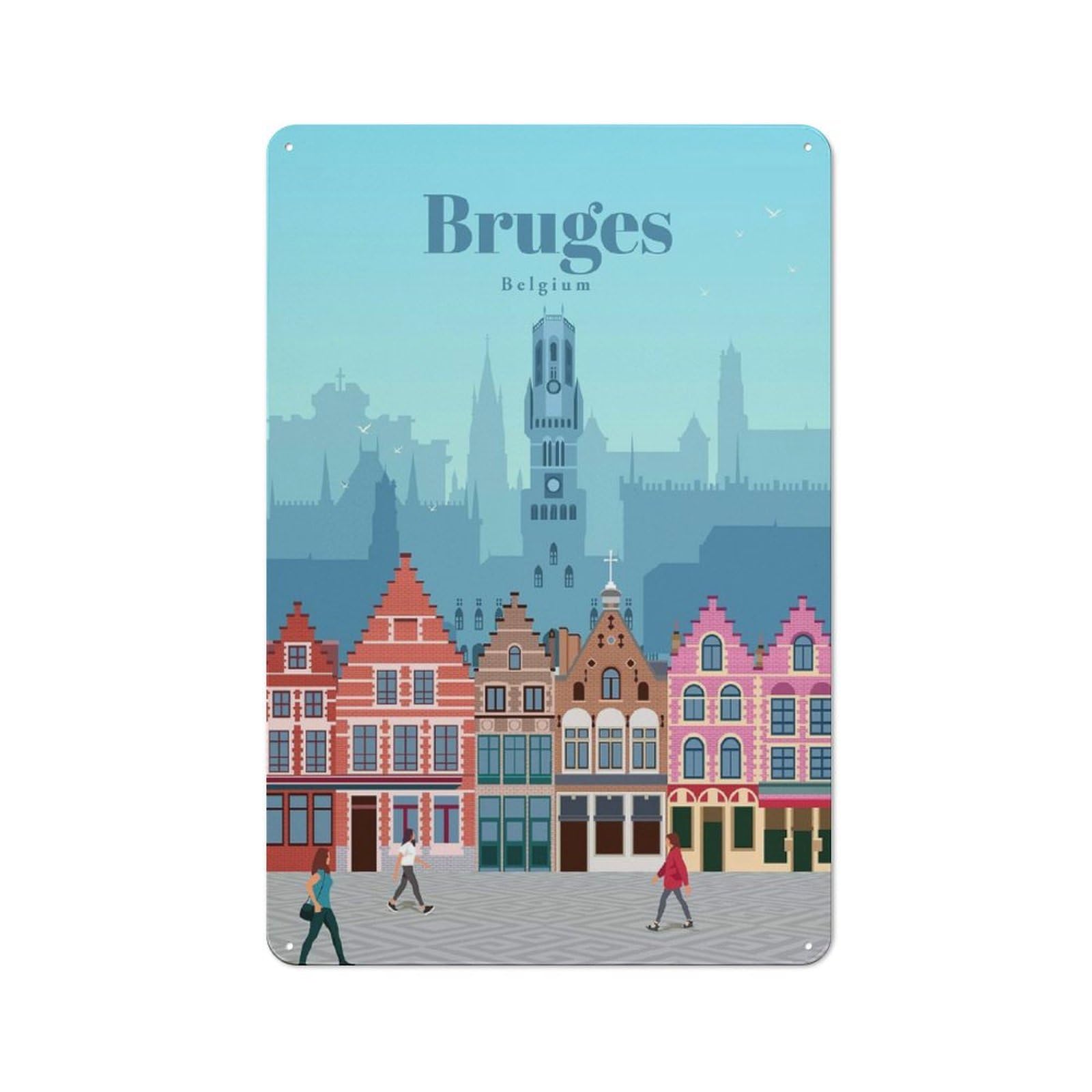 Junmoney Travel To Bruges Retro Metal Sign 30X20cm For Living Room Or Hallway, For Updating Living Room And Hallway After Moving