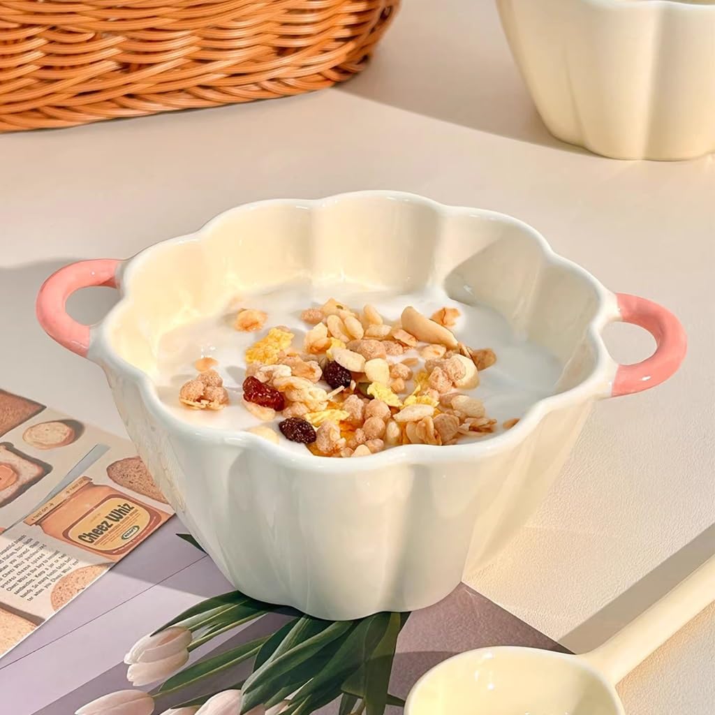 Miski na zupę, zestaw 2 misek płatki zbożowe, 500 ml ceramiczna miska sałatkę z podwójnym uchwytem Biała śniadanie, makaron, owsiane