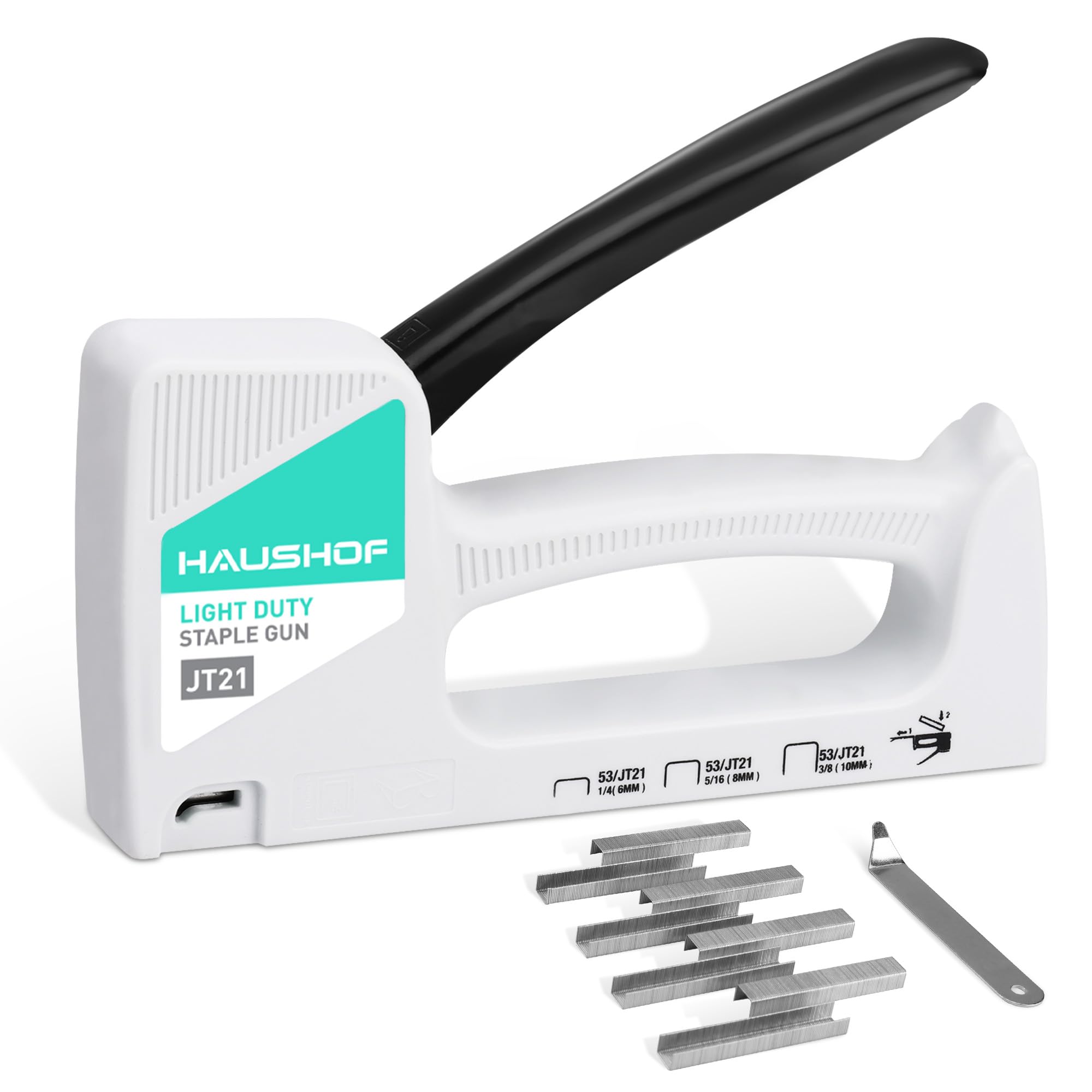 HAUSHOF Upholstery Staple Gun Tacker Kit - Light Duty Stapler for Wood, Fabric & Decoration - Includes 800 Staples Type 53 & Staple Remover