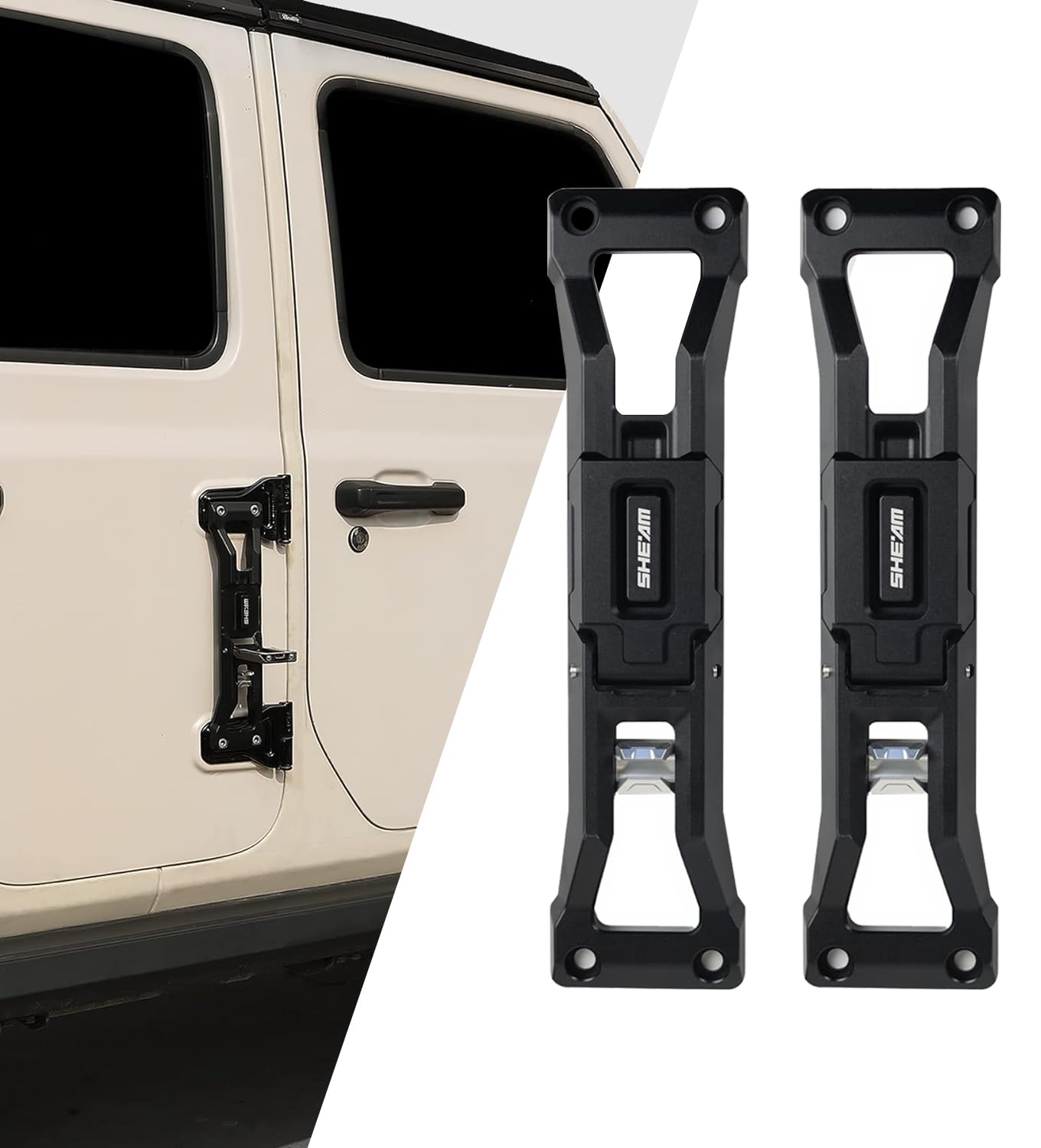 Side Door Hinge Foot Step - Folding Hinge Pedal Compatible with 2007-2023 Jeep Wrangler JK JL JLU Gladiator JT【Except 2021 Gladiator】 Aluminum Alloy Pedal Rooftop w/Bottle Opener - 2 PCS