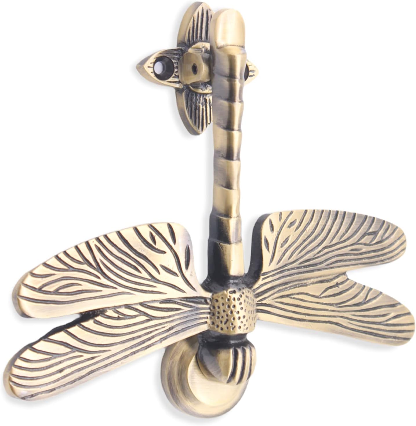 Infinity Decor Solid Brass Dragonfly Shaped Door Knocker in Antique Brass Finish – Vintage Hand Door Knocker for Entrance Front Door Furniture