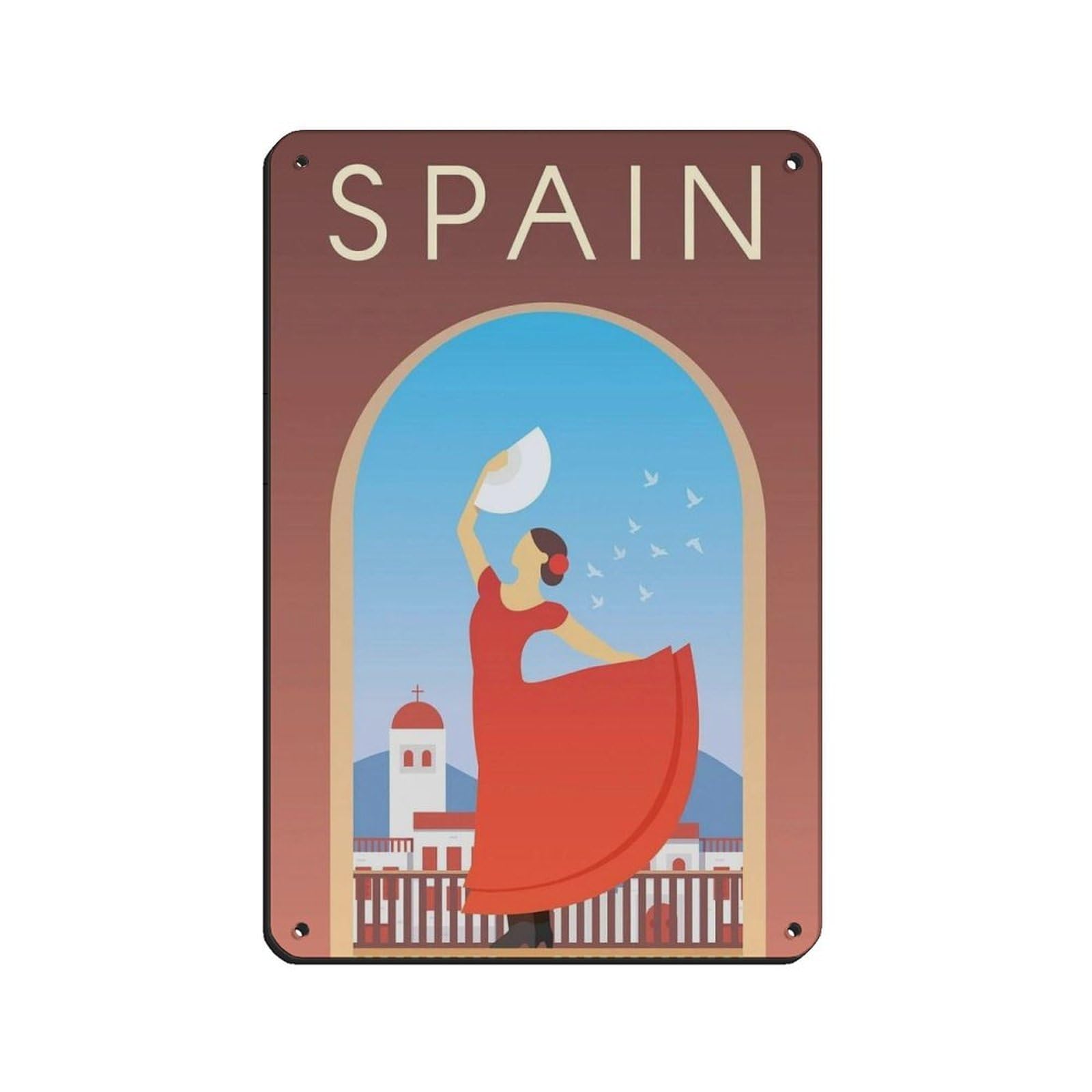 Spain Travel Poster Tin Sign Vintage Metal Pub Club Cafe Bar Home Wall Art Decoration Poster Retro 8x12inch(20x30cm)