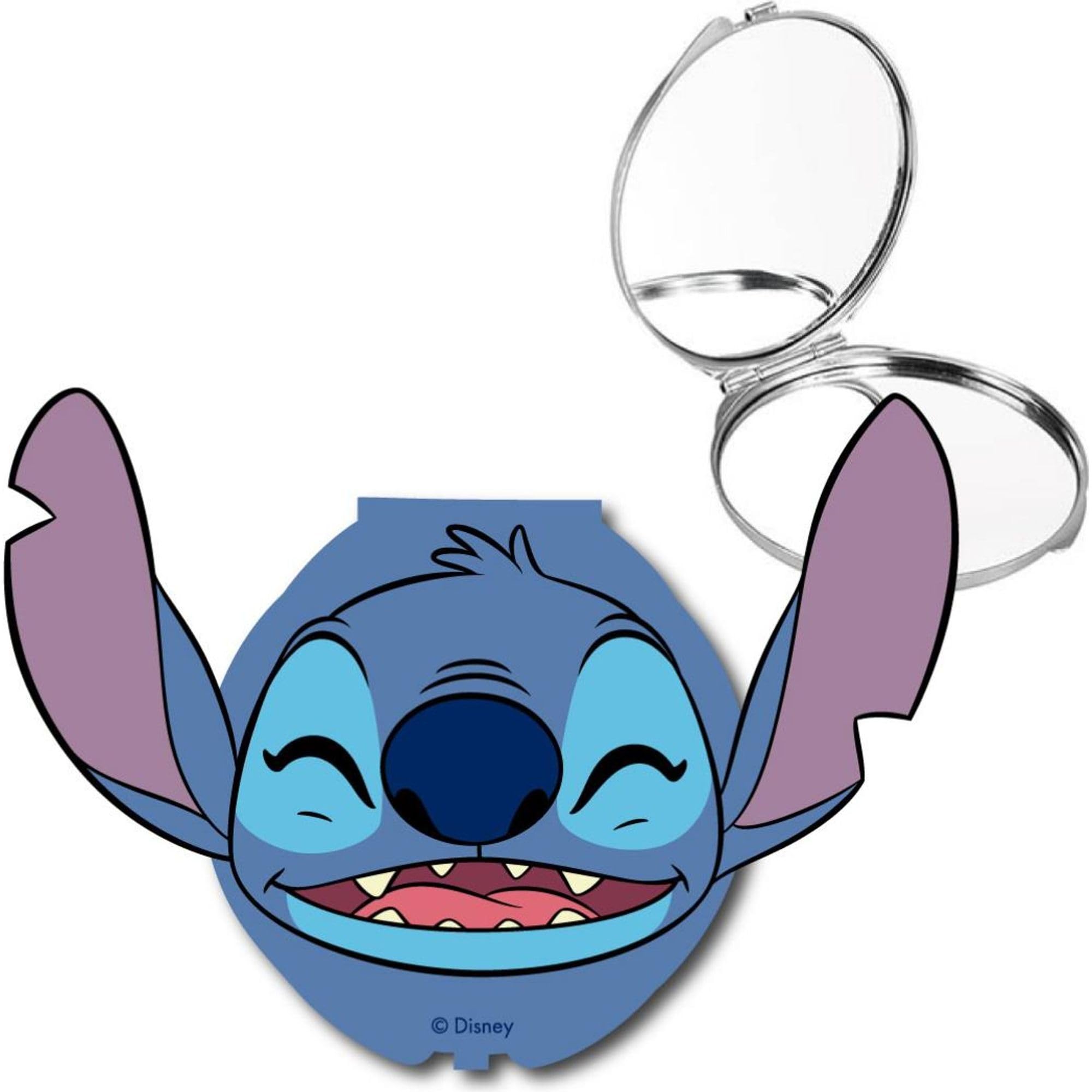 Stitch Disney - Specchio compatto con doppia lente, custodia a forma di testa tridimensionale e chiusura salda | ideale come regalo o uso quotidiano in zaino, borsa o borsa per bambini