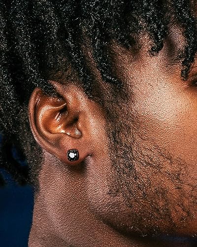 Black Moissanite Halo Stud Earrings for Men, VVS1 D Color Round Cut, Hypoallergenic 18K Black Plated Solid 925 Sterling Silver Earrings Jewelry Gifts for Men Women3