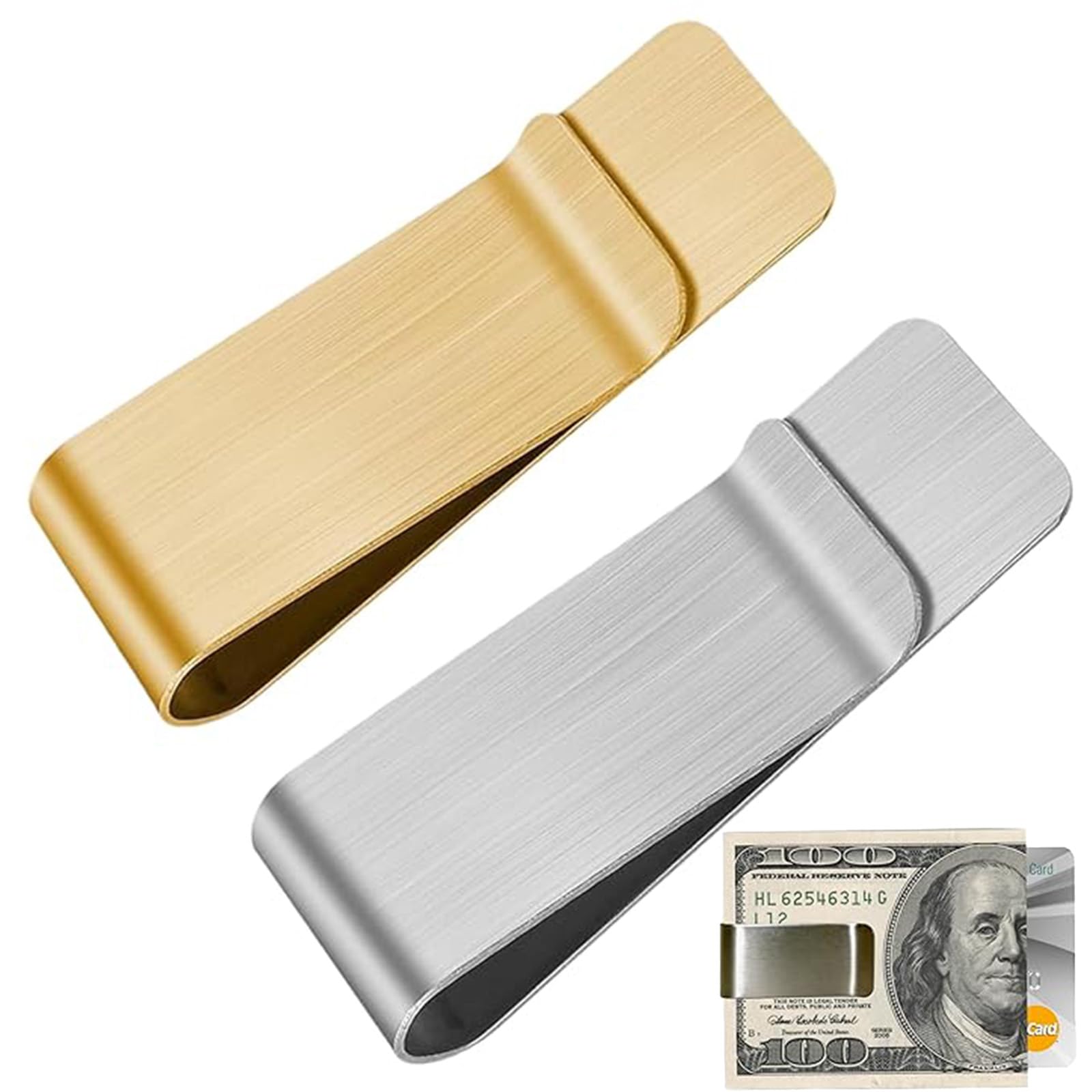 Money Clip, 2-Piece Cash Clip Set of Slim Metal Money Clip Wallets for Men and Women, Stainless Steel Cash Clip and Card Holder, Compact Design for Cash and Cards (Gold + Silver)-image-21
