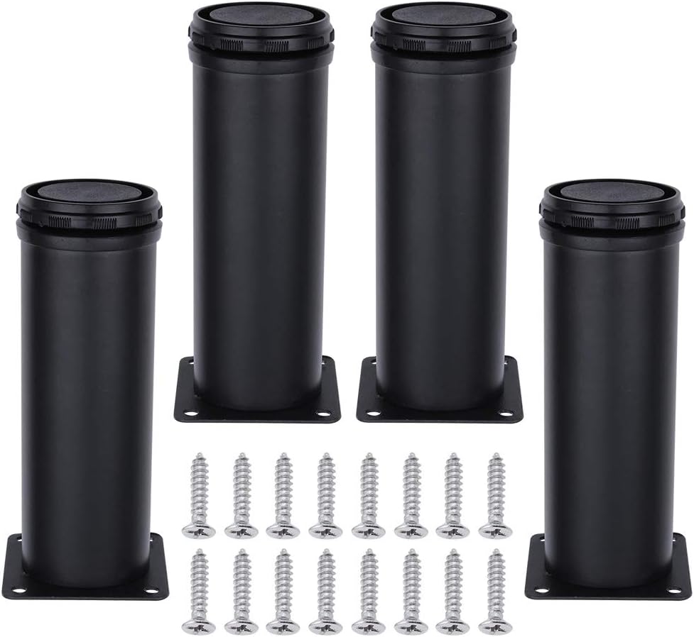 AOWISH Stainless Steel Furniture Legs - Adjustable Kitchen Cabinet Legs - Black Metal Round Support Foot - Heavy Duty - for Stand, Shelves, Sofa, Desk, Bed, Table, etc (Set of 4) (6 inch/150mm-Black)