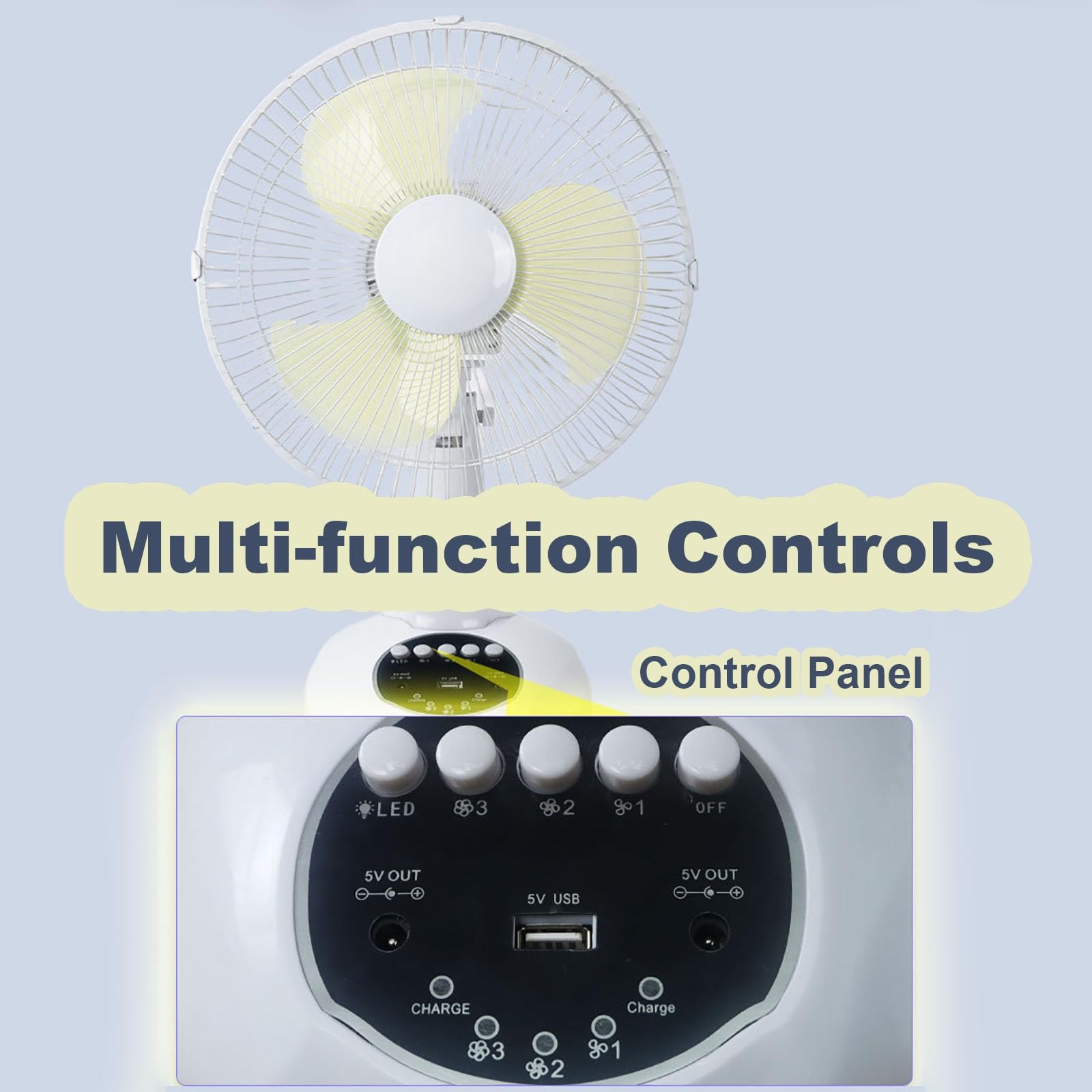 Ventilador De Escritorio Para Exteriores De 12 Pulgadas Y Energía Solar | Cuenta con iluminación LED, batería de alta capacidad para un funcionamiento prolongado