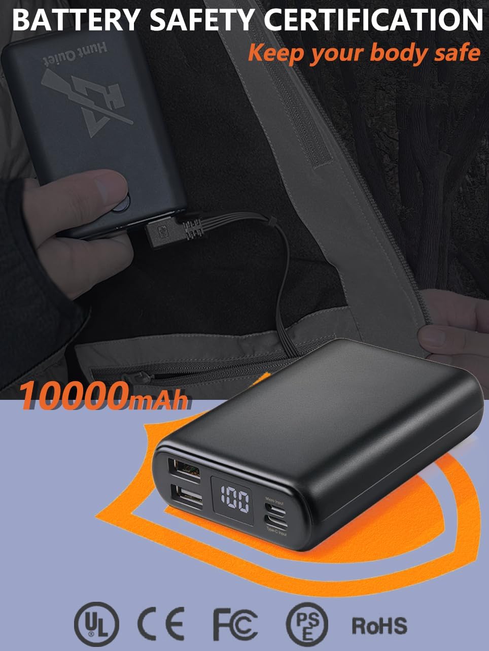 Men’s Heated Jacket Fleece with Power Bank, Rechargeable Coat for Hunting (Next Camo G2,Black,Size M-XXL) - Image 5