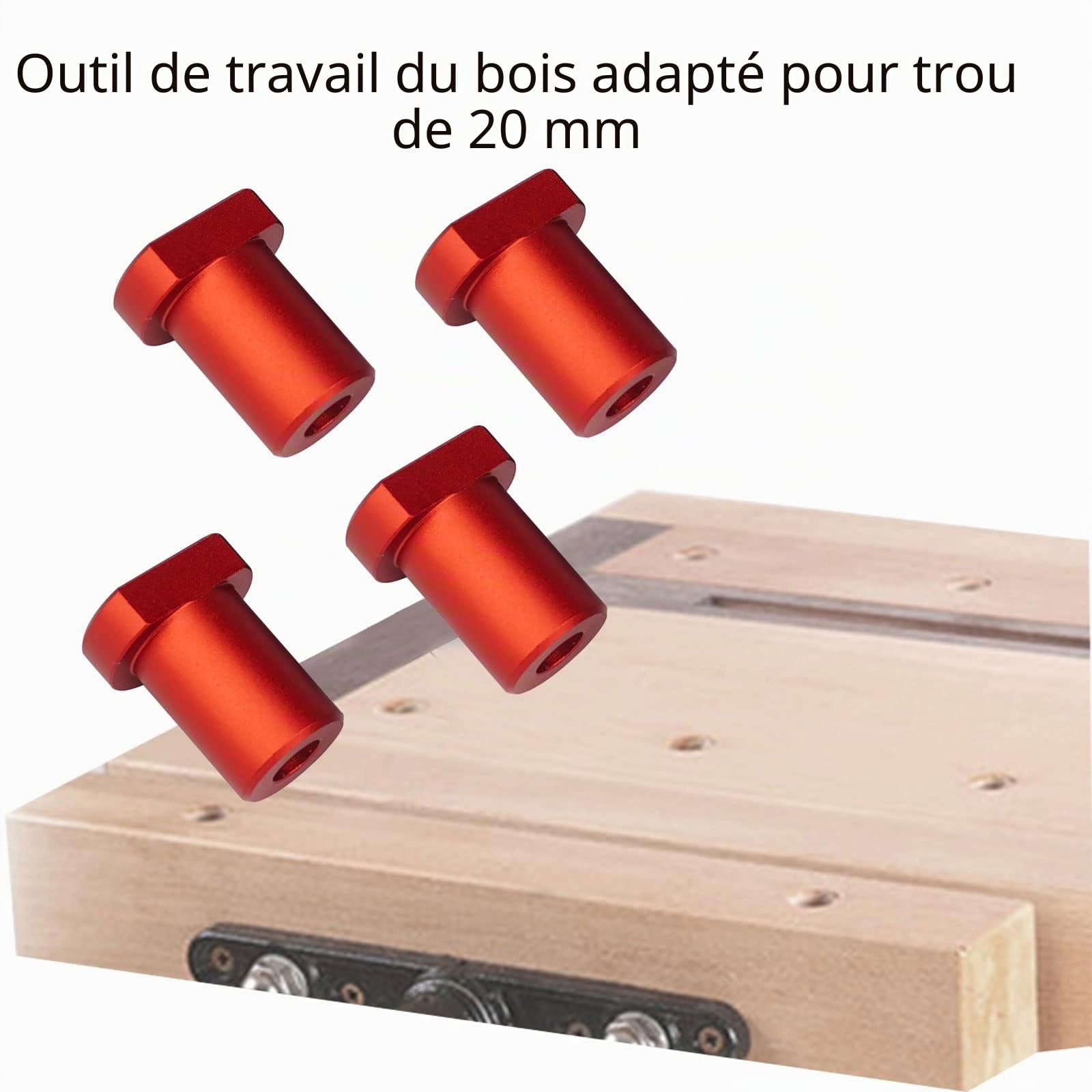 Lot de 2 pinces de serrage rapides pour établi de table avec 4 chiens de banc, pinces de travail du bois butée de banc de positionnement et pinces rapides pour trou de chien de 19mm/20mm (20mm, rouge)