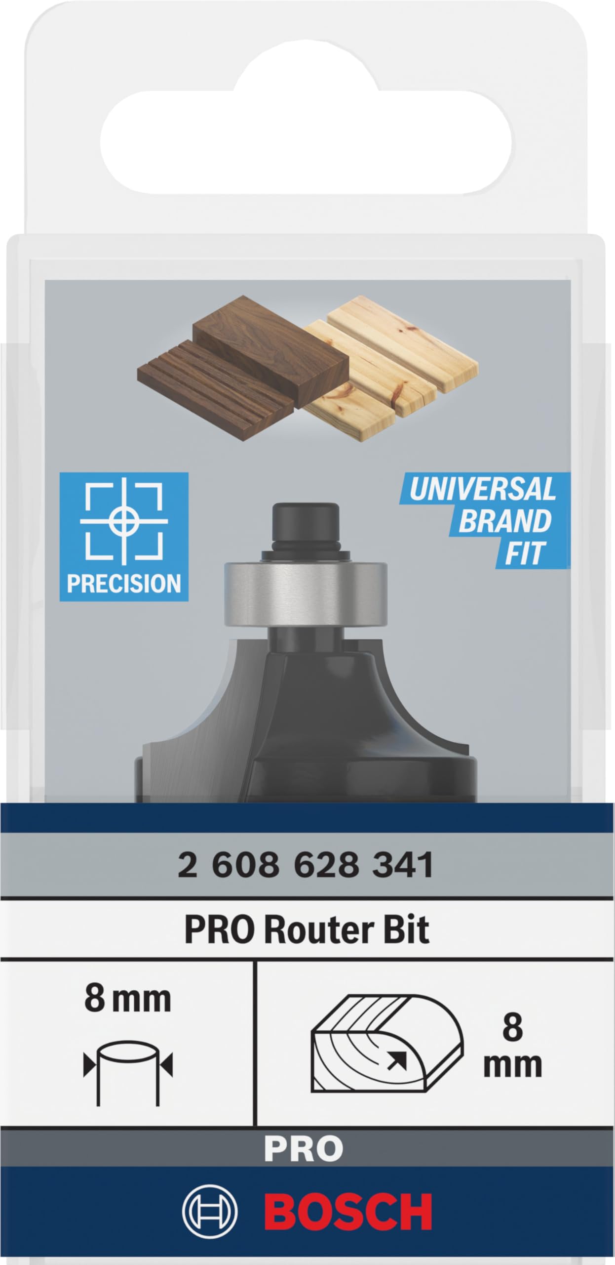 Bosch Professional 2 608 628 341 - Fresas para redondear - 8 mm, R1 8 mm, L 15,2 mm, G 53 mm (pack de 1), Negro, Acero Inoxidable