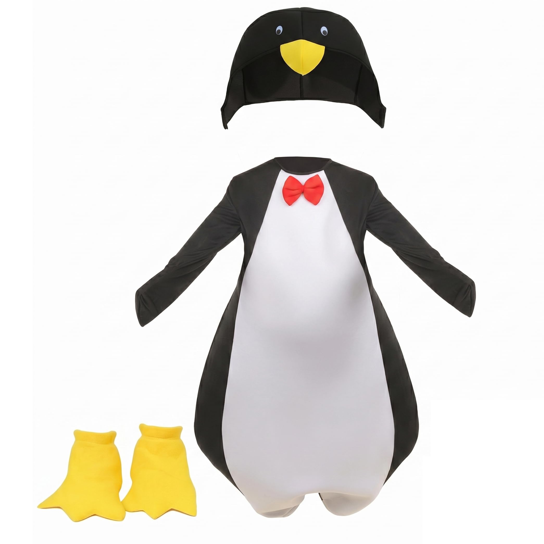 Xoeryoy Kids Penguin Costume Set, Penguin Costume Kids Complete Animal Outfit With Hood, Bow Tie & Foot Covers, Size L