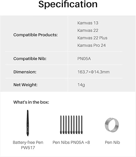 Miniatura 7 de Lápiz capacitivo HUION PW110 sin batería 2023 para HUION Inspiroy 2 SML, Kamvas 121316, Kamvas 2224 Series, Kamvas Pro 13 (2.5K) Pro 16 (2.5K),
