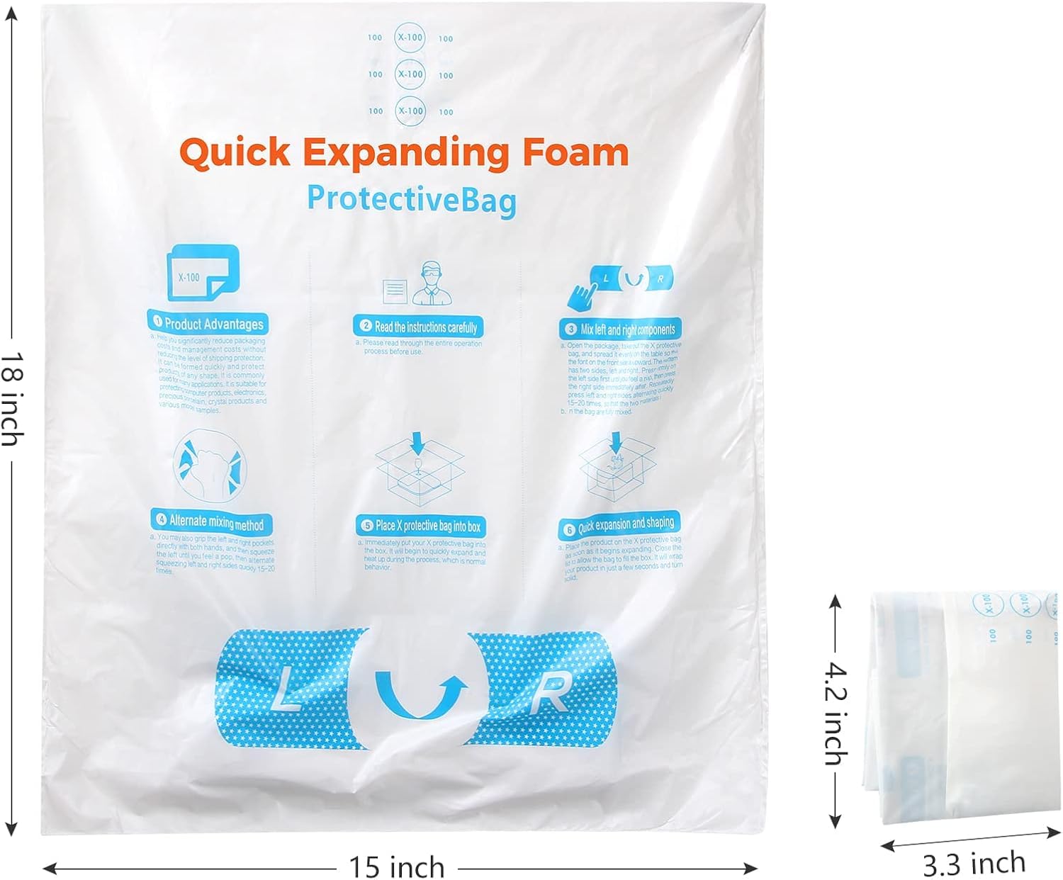 38,1 x 45,7 cm, 10 Stück, TONESPAC Instant-Packung, schnell ausdehnender Schaumstoff, X-100, Verpackungsbeutel für Verpackung und Versand