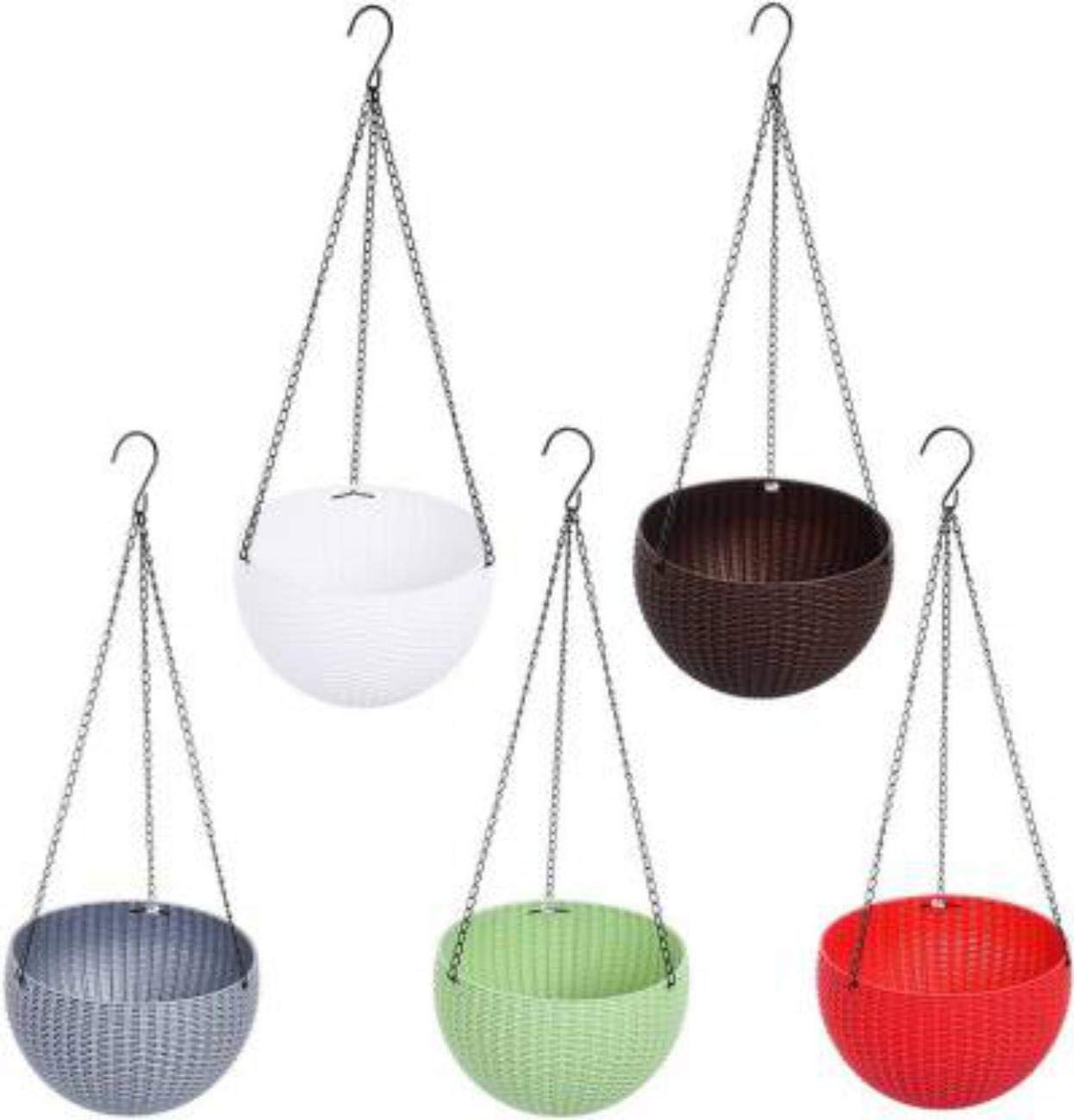 DOFSY Plastic Flower Pot with Hanging Chain, Multicolour, Pot Diameter -7.1 Inch, Pot Height -4.8 Inch, Pot Thickness -3 mm, Chain Length -13 inch Approx., 5 Pieces
