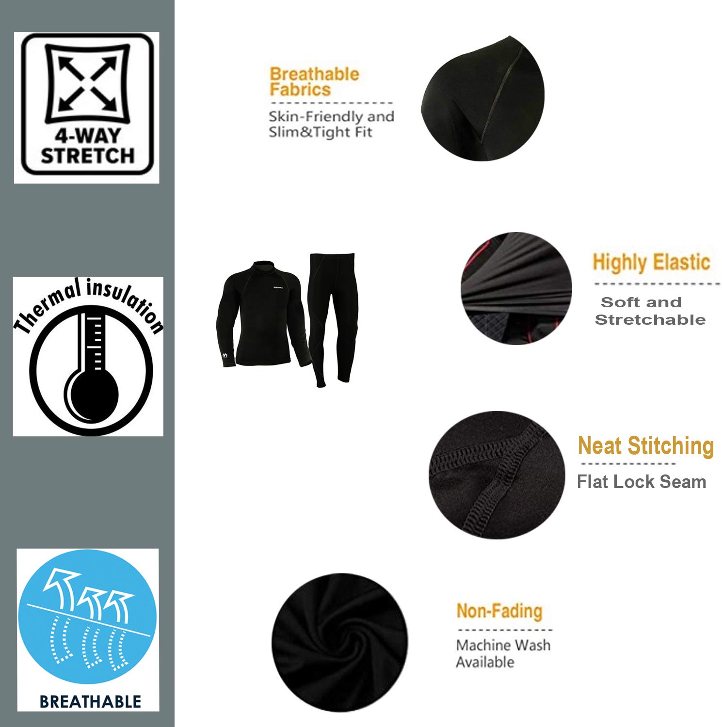 Roubaix Thermique Chaud Maillot de Corps pour Moto Compression Habits - Noir, L