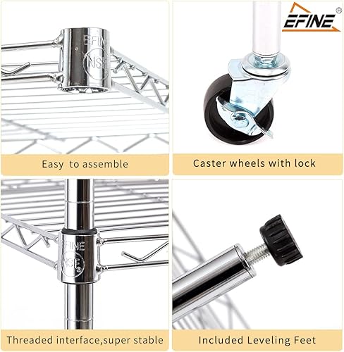 Miniatura 6 de EFINE Estanterías cromadas de 5 estantes y estante de almacenamiento sobre ruedas con forros de estantes juego de 5 certificado NSF estante