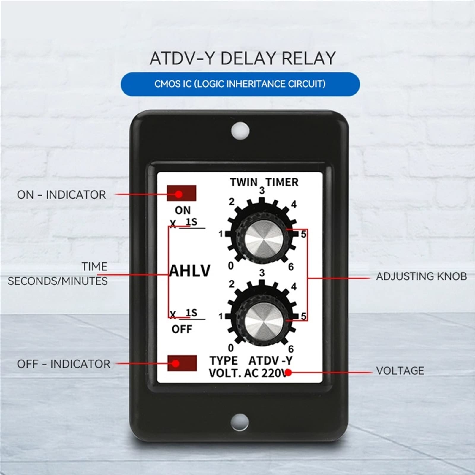 Relè doppio tempo regolabile Temporizzatore ciclo di ripetizione ATDV-Y ON Off 3S/6S/12S/30S/60S 220V Doppio timer con base presa Parti di ricambio (Size : 60S 220V)