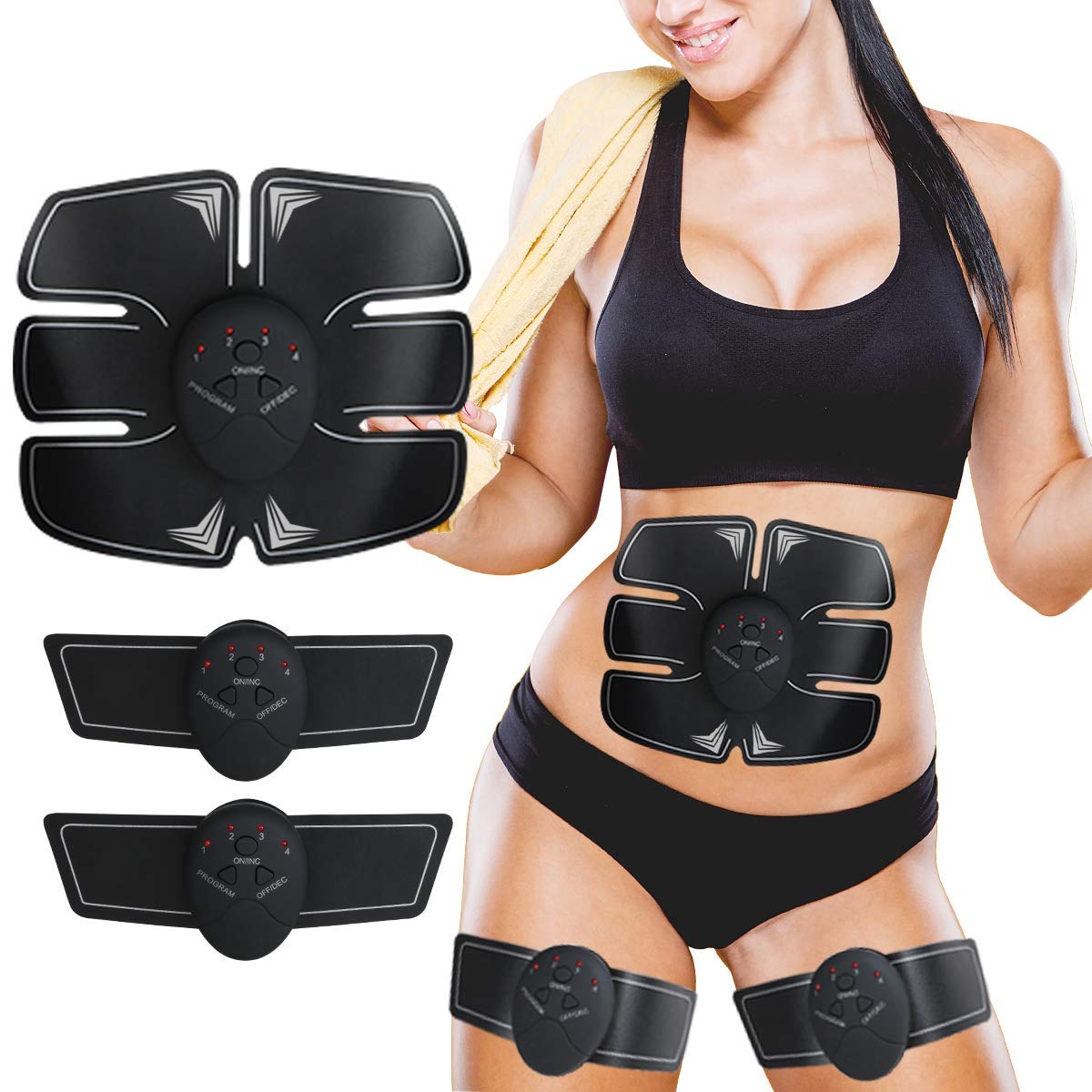 UMATE ABS Stimulator,Ab Stimulator, Abdominal Trainers, Portable Workout Equipment,Body Fitness Muscle Stimulator 6 Modes & 10 Levels Simple Operation for Abdomen/Arm/Leg Training Men and Women