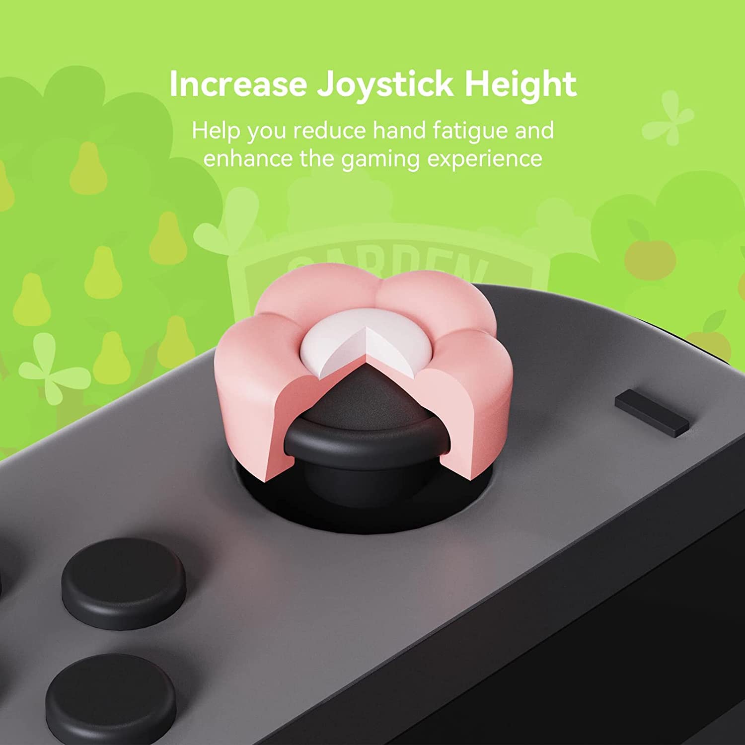 GeekShare Silikon Joystick Kappen für Switch/Switch OLED/Switch Lite, Joystick Schutzzubehör, Thumbstick Grip, rutschfeste, Komfortablem (4 Stück) (Herz-Blümchen (Rosa-Gelb)) - 5
